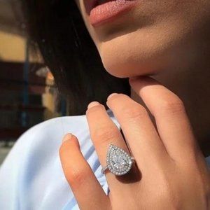 NEW PEAR 925 STERLING SILVER DIAMOND RING